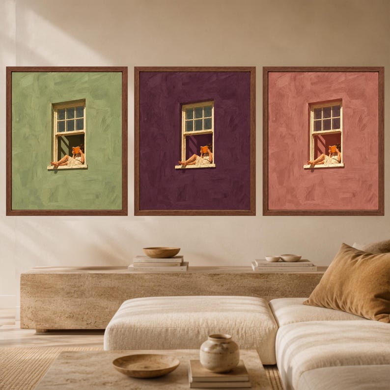 Woman Reading Window Print, Burgundy Wall Art, Minimalist Book Lover Decor (Digital Download) image 10
