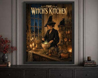 Arte de parede para o Halloween: Cozinha de Bruxa, Cena Gótica de Boticário (Download Digital)