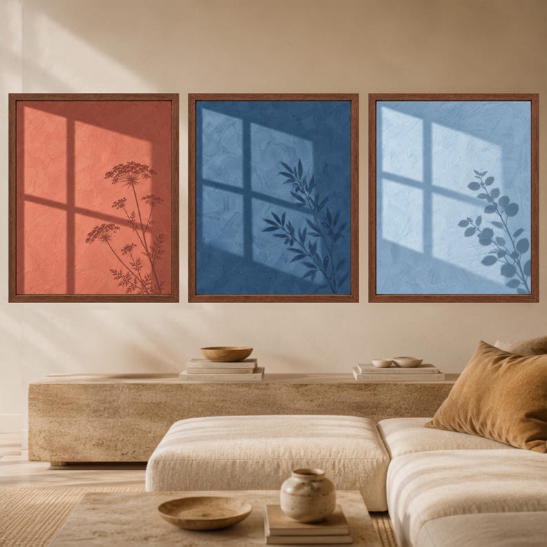 Blue Olive Branch Shadow Print, Minimalist Nature Wall Art (Digital Download) image 10