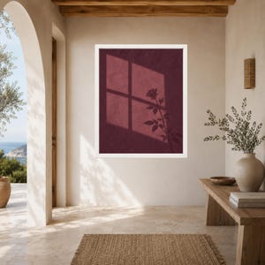 Burgundy Rose Shadow Print, Moody Botanical Wall Art (Digital Download) image 6