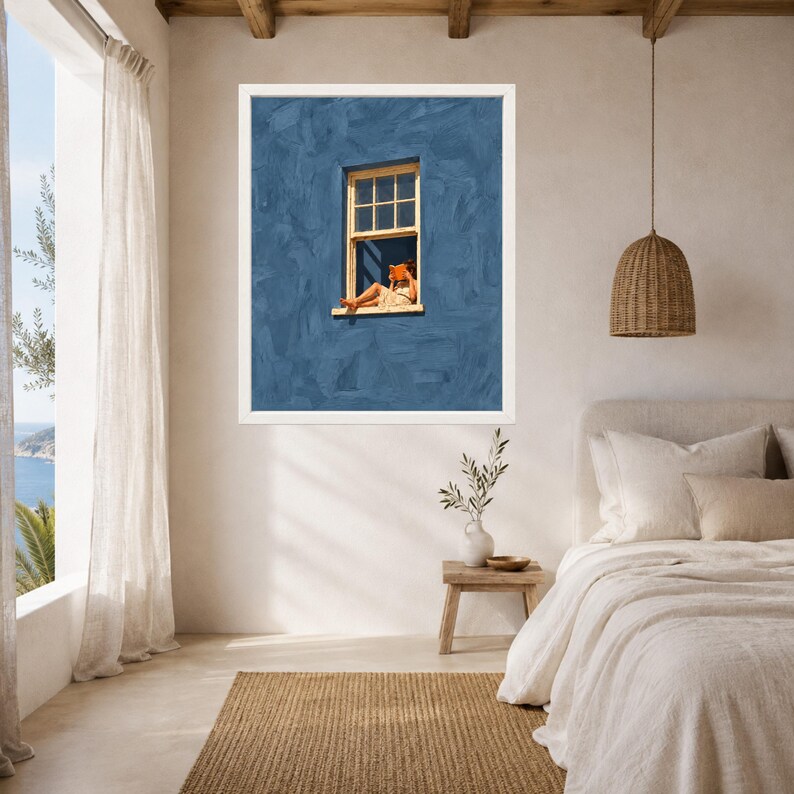 Woman Reading Window Print, Dusty Blue Wall Art, Book Lover Decor (Digital Download) image 5