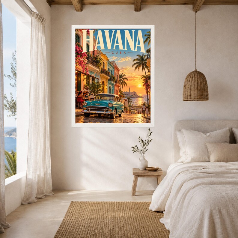 Havana Cuba Travel Poster, Classic Car, Tropical Sunset (Digital Download) image 6