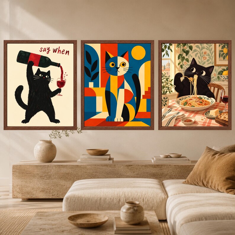 Geometric Cat Print, Mid-Century Modern Bauhaus Animal Art (Digital Download) image 12