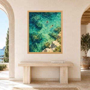 Aerial Swimmers Print, Emerald Cove Turquoise Ocean Art (Digital Download) image 8