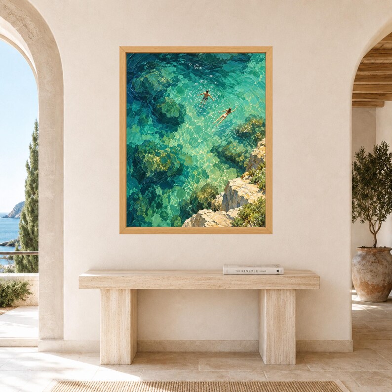 Aerial Swimmers Print, Emerald Cove Turquoise Ocean Art (Digital Download) image 8