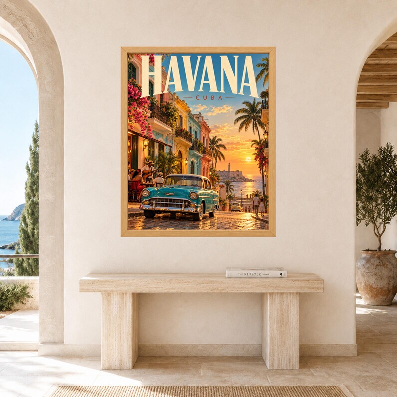 Havana Cuba Travel Poster, Classic Car, Tropical Sunset (Digital Download) image 8