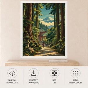 Mount Fuji Forest Shrine Print, Japandi Landscape Art (Digital Download) afbeelding 10