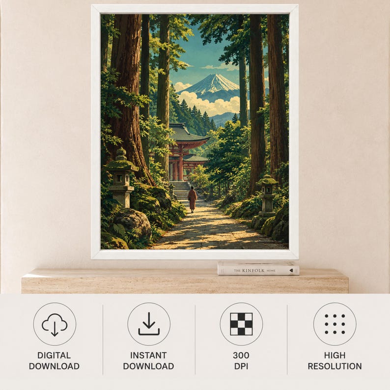 Mount Fuji Forest Shrine Print, Japandi Landscape Art (Digital Download) afbeelding 10