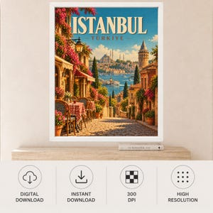 Istanbul Travel Poster, Türkiye Wall Art, Galata Tower Print, Bosphorus City Decor, Digital Download image 11
