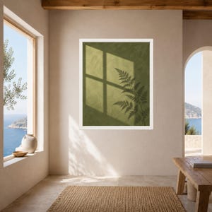 Sage Green Fern Shadow Print, Minimalist Nature Wall Art (Digital Download) image 7