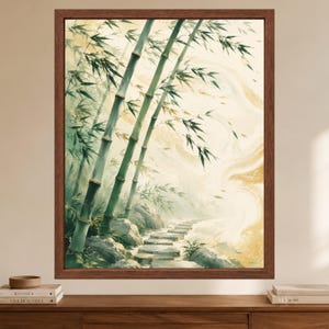 Japansk bambustigstryck, zenträdgård, Sumi E naturkonst (digital nedladdning) bild 2
