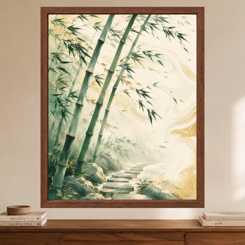 Japansk bambustigstryck, zenträdgård, Sumi E naturkonst (digital nedladdning) bild 2