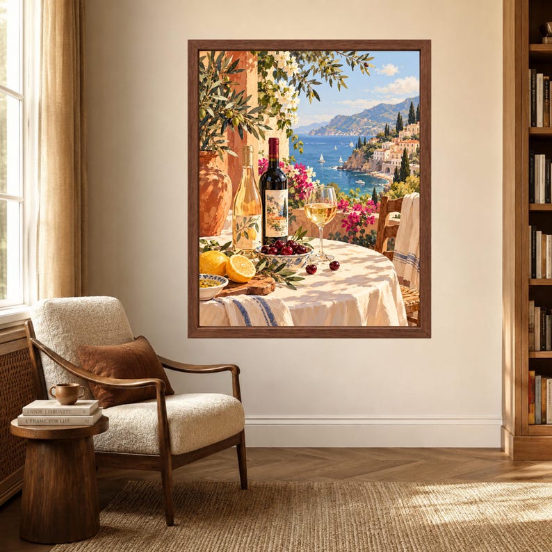 Mediterranean Wine and Lemon Print, Italian Coast Kitchen Decor (Digital Download) imagen 3