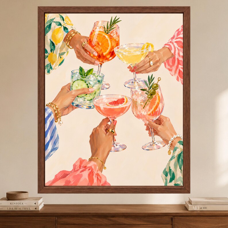Colorful Cocktail Cheers Print, Girls Night Aperitivo Art (Digital Download) image 2