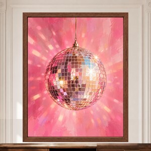 Pink Disco Ball Wall Art, Mirror Ball Poster, Retro Music Room Decor, Digital Download image 2