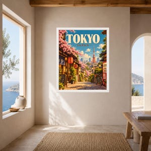 Tokyo Travel Poster, Cherry Blossom Street Scene, Japan City Art (Digital Download) image 7