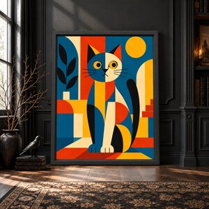 Geometric Cat Print, Mid-Century Modern Bauhaus Animal Art (Digital Download) image 10