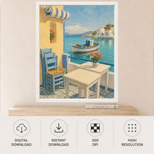 Tryck av grekisk öhamn, medelhavstaverna, fiskebåt (digital nedladdning) bild 11