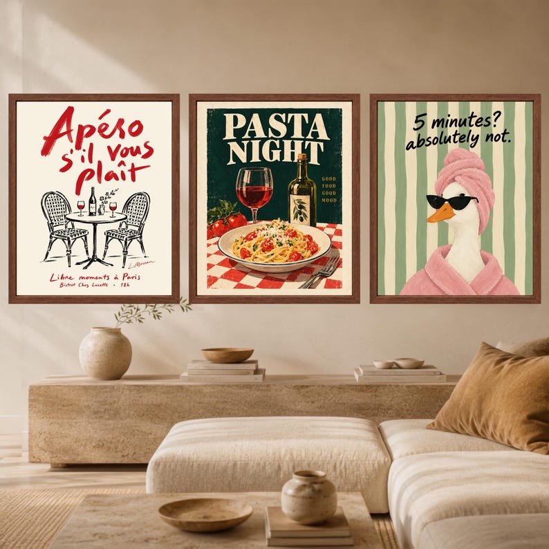Pasta Night Poster, Retro Italian Kitchen Art, Wine & Olive Oil Print (Digital Download) image 10