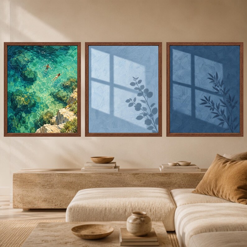 Dusty Blue Botanical Shadow Print, Minimalist Leaf Window Art (Digital Download) image 10