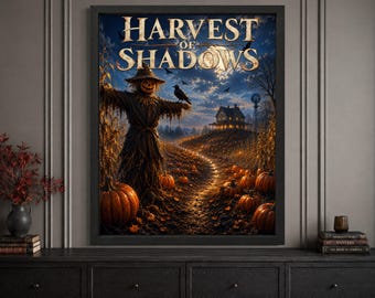 Scarecrow Halloween Wall Art, Pumpkin Patch Poster, Haunted Farmhouse Decor, Vintage Fall Digital Download