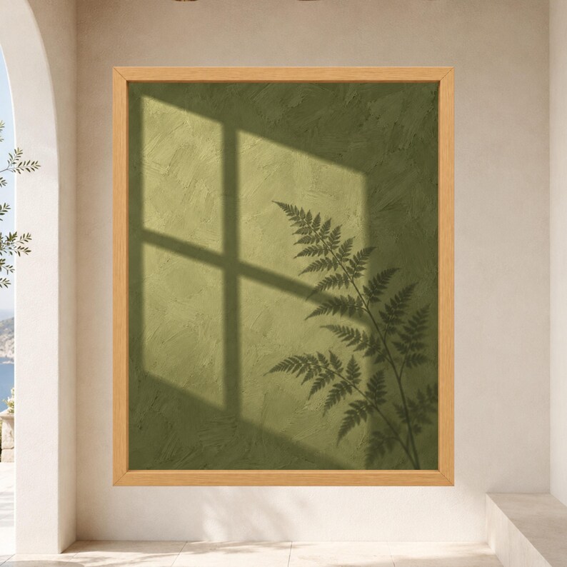 Sage Green Fern Shadow Print, Minimalist Nature Wall Art (Digital Download) image 9