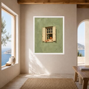 Woman Reading in Window Print, Sage Green Wall Art, Book Lover Decor (Digital Download) image 7
