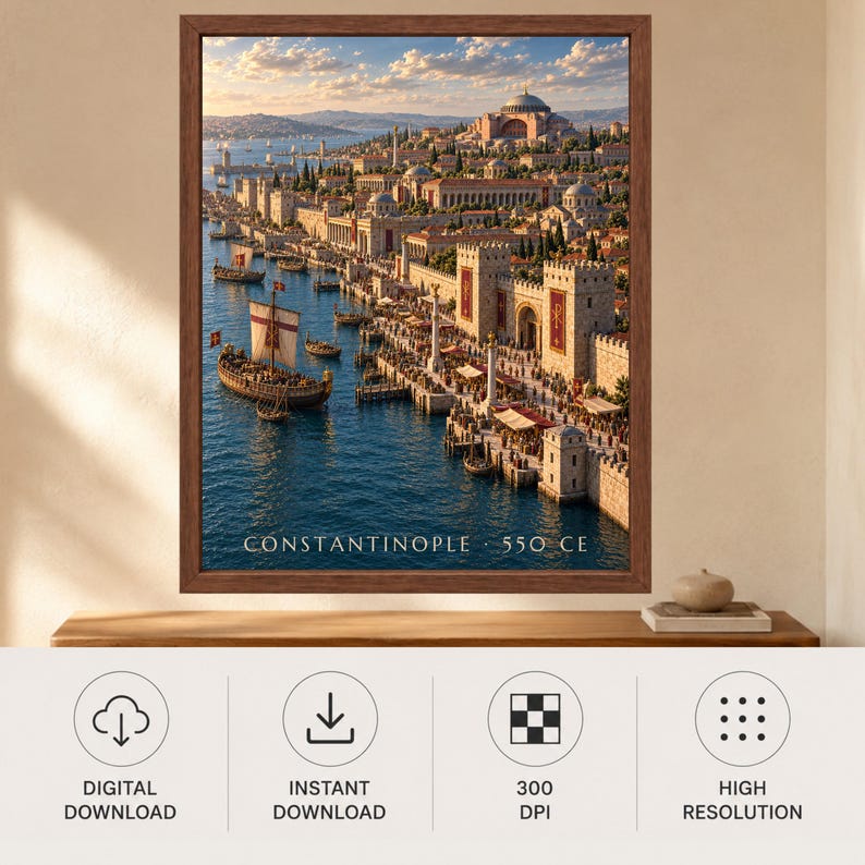 Constantinople 550 CE Wall Art, Byzantine Empire, Hagia Sophia Print (Digital Download) image 10