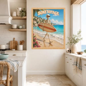 Funny Skeleton Surfer Poster, Retro Beach Art, Coastal Decor (Digital Download) image 6