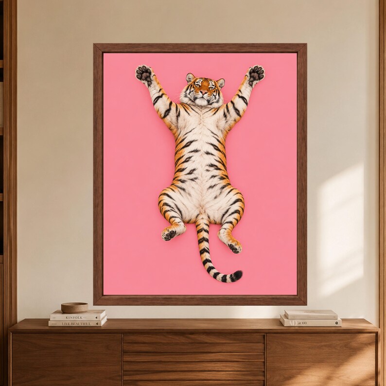 Pink Tiger Wall Art, Funny Animal Print, Maximalist Bedroom Decor (Digital Download) image 8