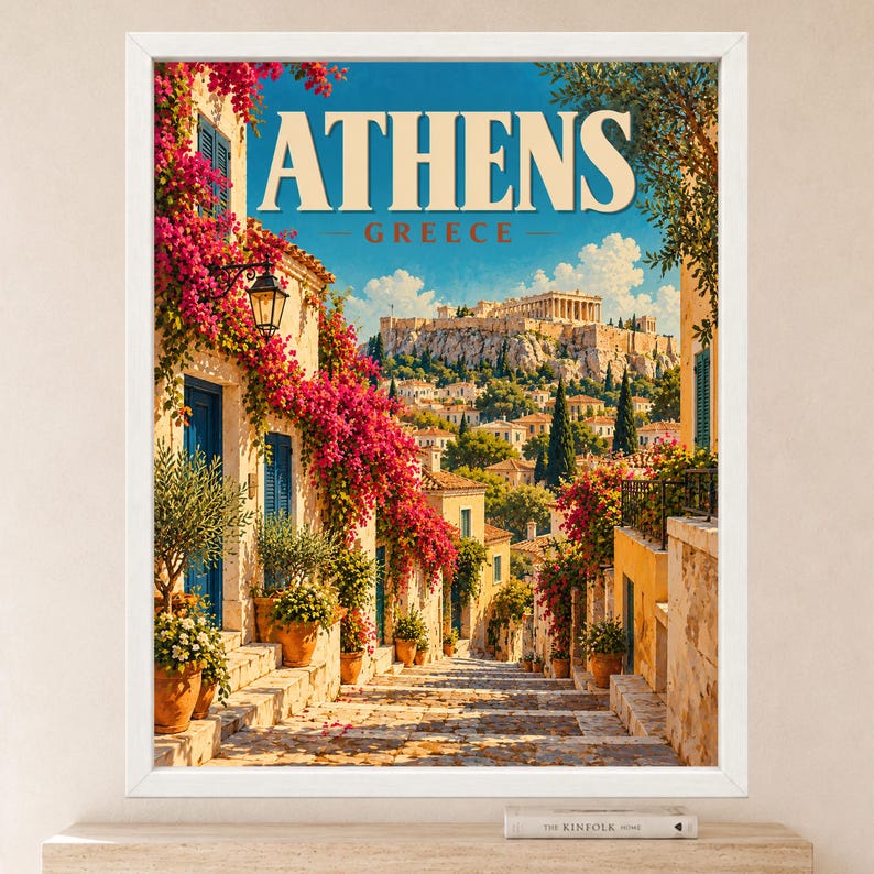 Athens Greece Travel Poster, Acropolis Wall Art, Parthenon Print, Mediterranean City Decor, Digital Download image 2