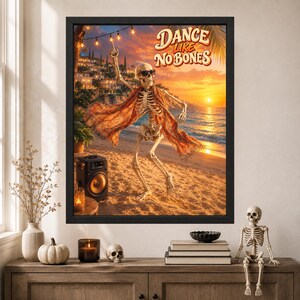 Dancing Skeleton Beach Party Print, Retro Summer Humor Art (Digital Download) image 9