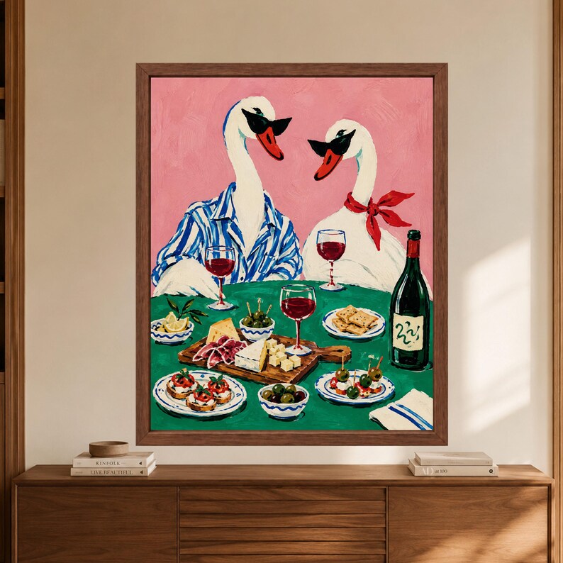 Funny Swan Dinner Party Print, Wine Lover Kitchen Decor (Digital Download) image 8