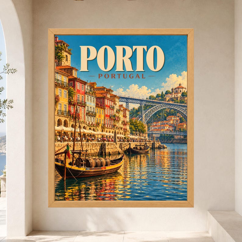 Porto Portugal Travel Poster, Douro River, Dom Luis Bridge Print (Digital Download) image 8