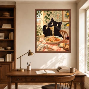 Black Cat Spaghetti Print, Italian Kitchen Art, Pasta Lover Poster (Digital Download) image 6