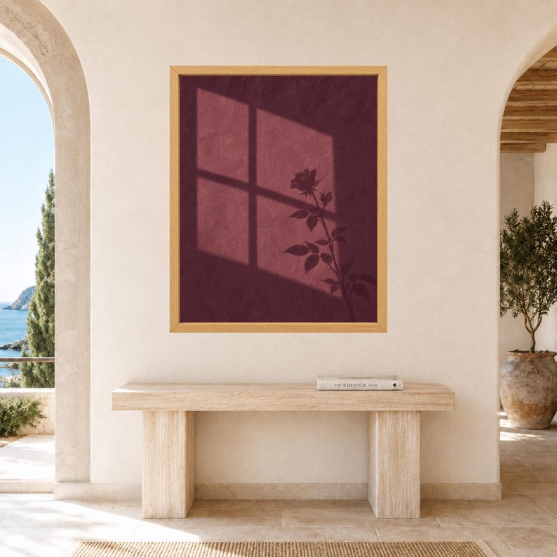 Burgundy Rose Shadow Print, Moody Botanical Wall Art (Digital Download) image 9