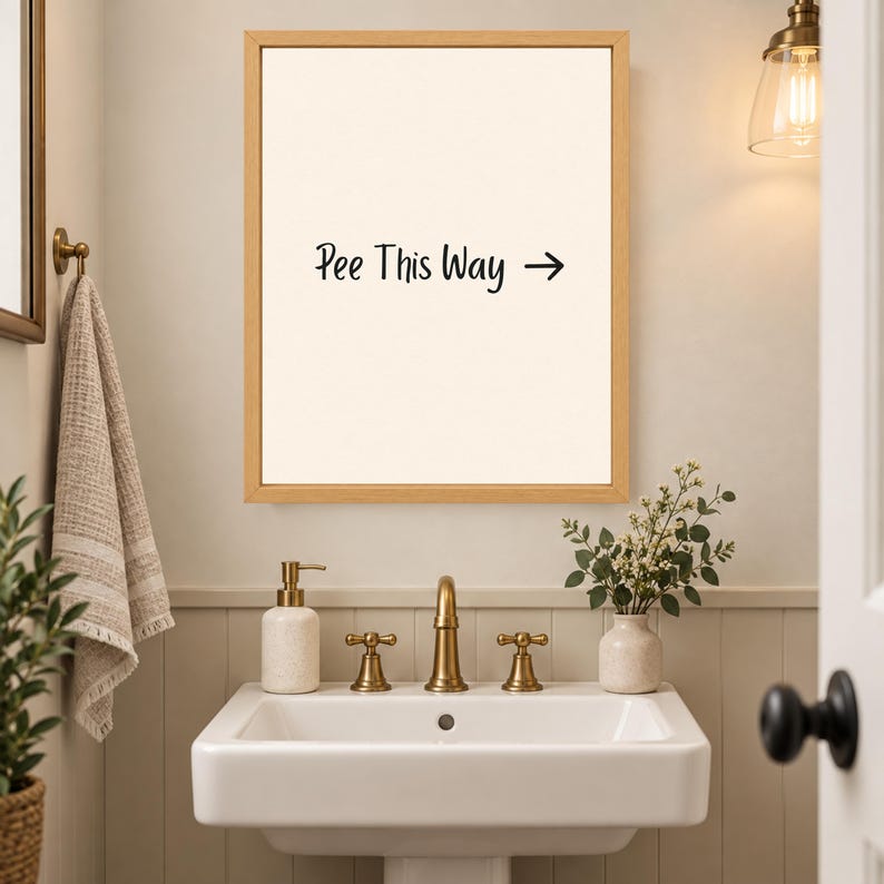 Pee This Way Bathroom Sign, Funny Bathroom Wall Art, Toilet Humor Print, Digital Download image 9