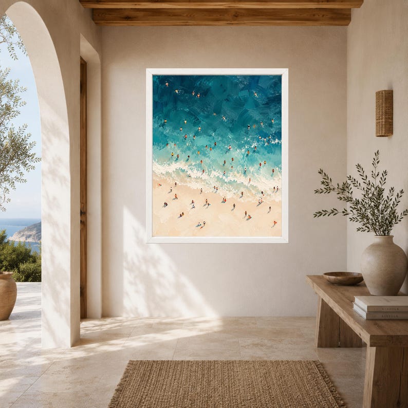 Aerial Beach Swimmers Print, Turquoise Ocean Wall Art (Digital Download) image 6