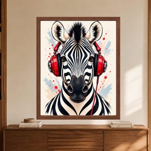 Zebra Headphones Wall Art, Funky Animal Music Print (Digital Download) image 8