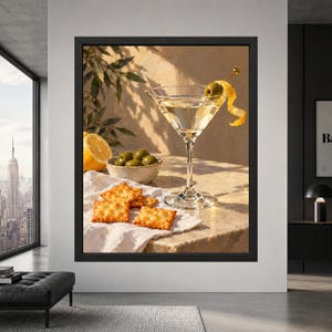 Martini Still Life Print, Olive Cocktail Art, Mediterranean Bar Decor (Digital Download) imagen 8