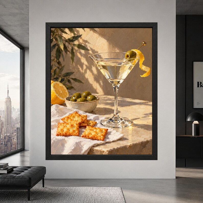 Martini Still Life Print, Olive Cocktail Art, Mediterranean Bar Decor (Digital Download) imagen 8