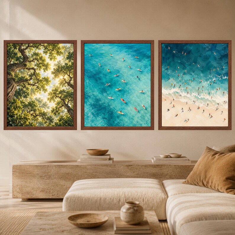 Aerial Turquoise Ocean Surfers Print, Coastal Surfboard Art (Digital Download) image 10