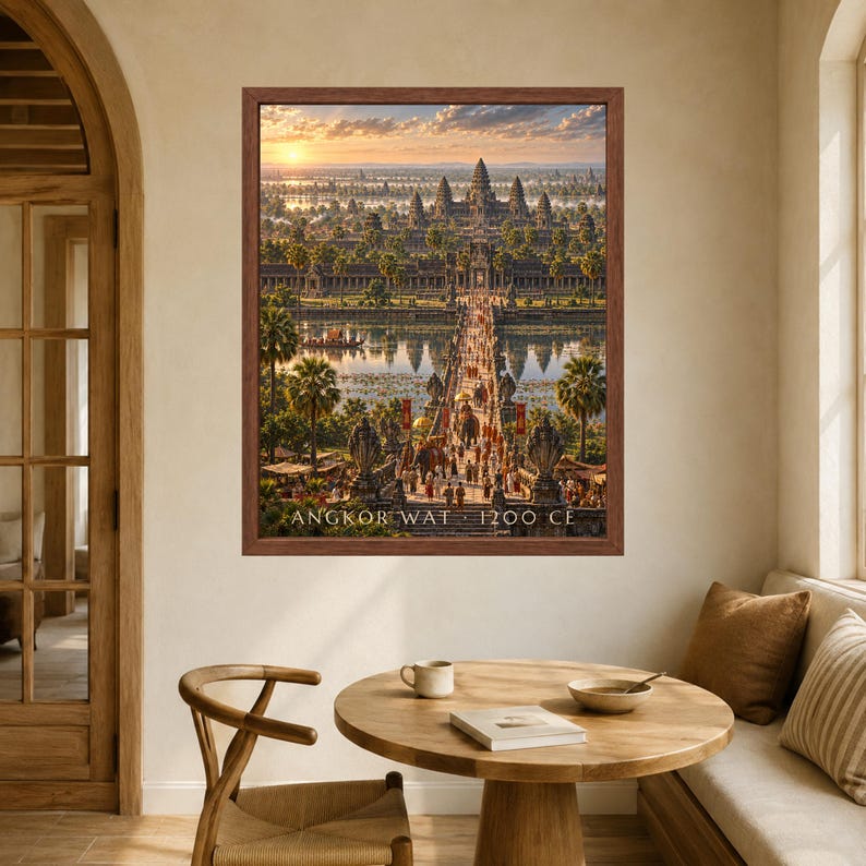 Angkor Wat 1200 CE Reconstructed Cityscape Print, Khmer Empire Art (Digital Download) image 5