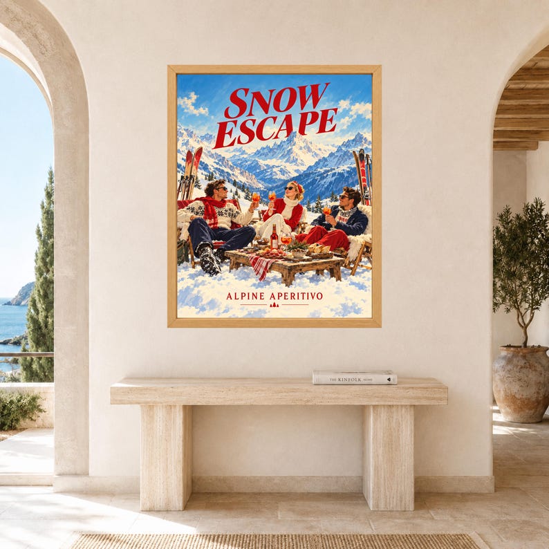 Vintage Alpine Ski Lodge Print, Snow Escape Aperitivo Gathering (Digital Download) image 8