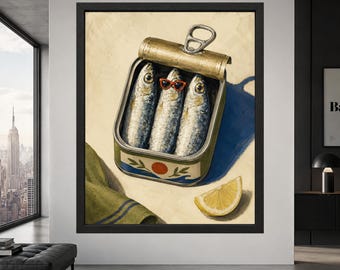 Sardine Tin Wall Art, Quirky Kitchen Print, Retro Food Decor (Digital Download)