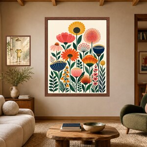 Colorful Floral Wall Art, Mid Century Botanical Print, Retro Folk Flower Poster, Digital Download image 7