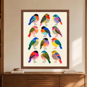 Colorful Folk Art Bird Print, Whimsical Nature Decor (Digital Download) image 9