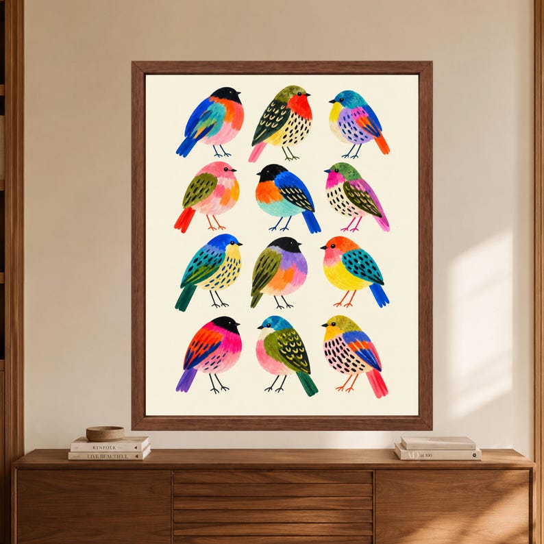 Colorful Folk Art Bird Print, Whimsical Nature Decor (Digital Download) image 9