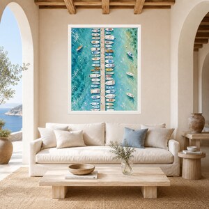 Aerial Marina Print, Turquoise Harbor, Mediterranean Boats (Digital Download) image 3