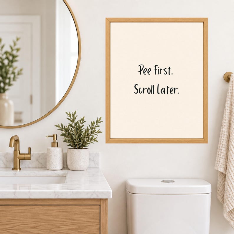 Pee First Scroll Later Bathroom Print, Minimalist Humor Wall Art (Digital Download) image 6